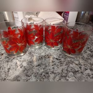Culver Signed Mid-Century Poinsettia Double Old Fashion Glasses (Set of 4)